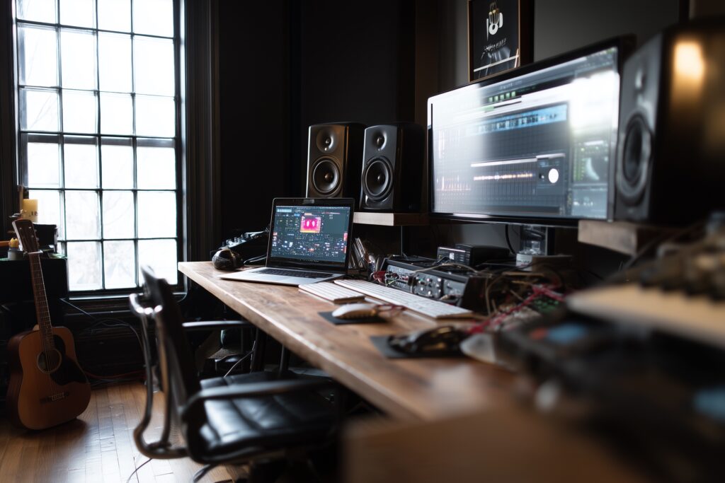 Post-production studio mixing desk